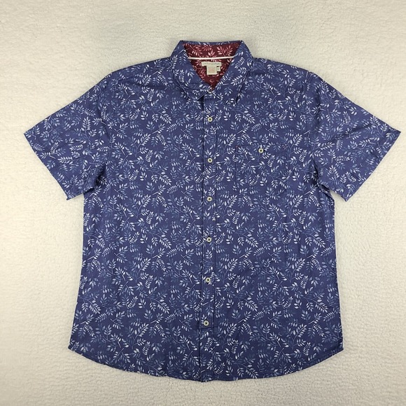Carbon2Cobalt Other - Carbon 2 Cobalt Shirt Mens Large Dark Blue Floral Linen Hawaiian Button Up EC
